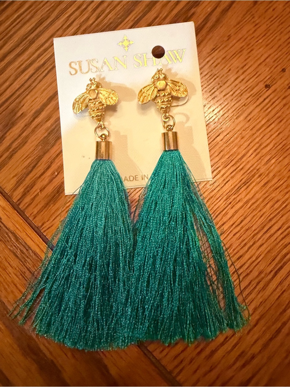 Susan Shaw Teal Tassel Bee Earrings